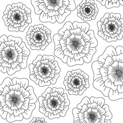 tropical flowers background, black and white design. vector illustration