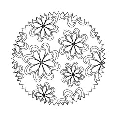 seal stamp with floral design, black and white design. vector illustration