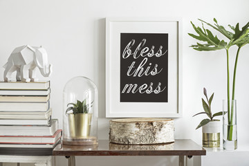 Interior decoration with plants and text in frame