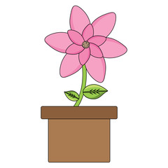 flower plant in a pot over white background, colorful design. vector illustration
