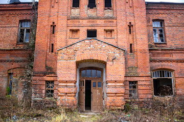 Abandoned Gurievskaya agricultural school. The building of the late 19th century. Village of Solovjinye Zori, Russia
