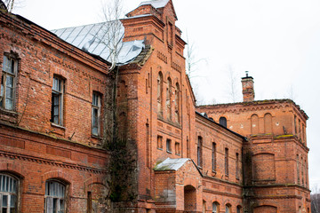 Abandoned Gurievskaya agricultural school. The building of the late 19th century. Village of Solovjinye Zori, Russia
