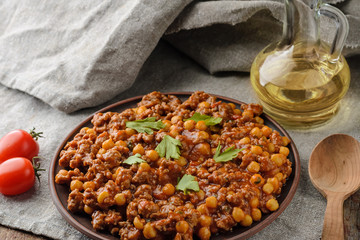 Chili with chickpeas in a plate