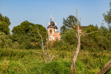 Rural view. Church in the background
