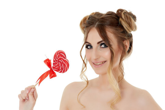 Young woman with lollipop.