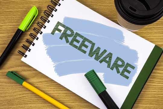 Writing note showing Freeware. Business photo showcasing Software Application that is available for use at no monetary cost Concept For Information