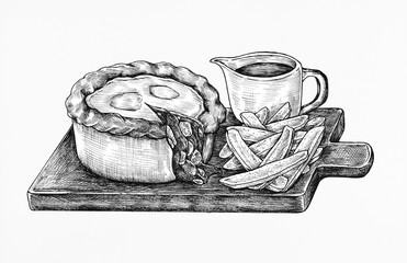 Hand-drawn minced beef pie