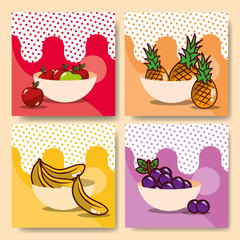 fruits bowls set fresh delicious dieting healthy vector illustration
