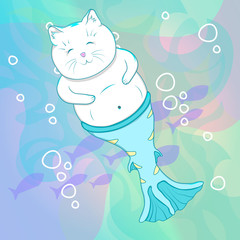 Pretty Cat Mermaid Underwater.