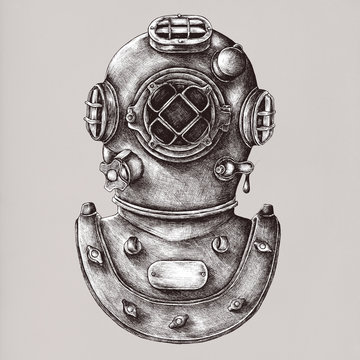 Diving Gear Vintage Style Illustration