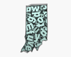 Indiana IN Letters Map Education Reading Writing Schools 3d Illustration
