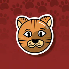 cartoon pet cat animal head and print paws background vector illustration