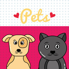 Obraz premium dog and cat pets portrait cartoon best friends poster vector illustration