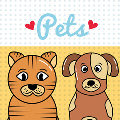 dog and cat pets portrait cartoon best friends poster vector illustration