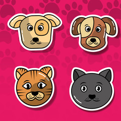 pet cats and dogs set head animal adorable cartoon vector illustration