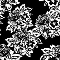 seamless monochrome pattern of flowers for greeting cards, background, price tags