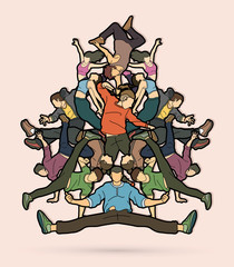 Group of people dancing, Street dance action, Dance together designed using colorful  graphic vector