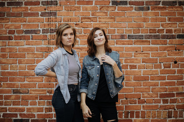 Cute Attractive Young Woman Modeling on Brick Wall