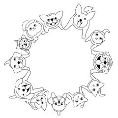 Obraz premium sitting dogs and cats looking up circle