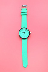 close up of green wristwatches for background