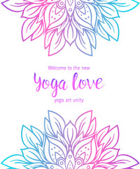 Stretch and Strength. Yoga card design. Colorful template for spiritual retreat or yoga studio. Ornamental business cards, oriental pattern.