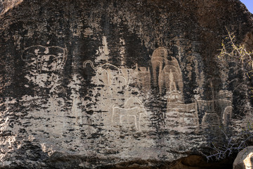 Fragments of  rocks with ancient drawings