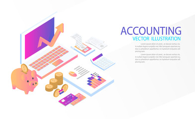  isometric accountant workspace, 3d vector