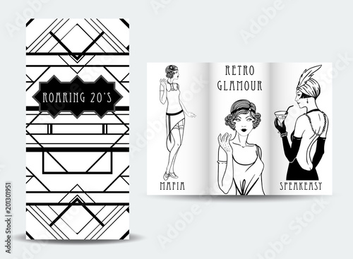 art deco vintage invitation template design patterns and frames