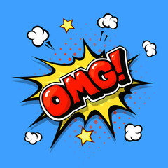 OMG comic bubble cartoon text in pop art bang