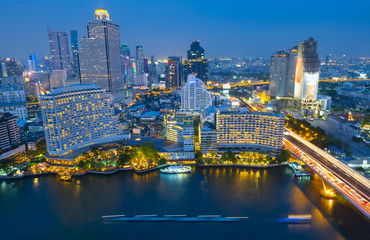 Bangkok city skyline at night.