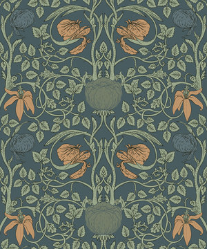 Floral Vintage Seamless Pattern For Retro Wallpapers. Enchanted Vintage Flowers. Arts And Crafts Movement Inspired.