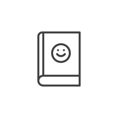 Book with smile emoji outline icon. linear style sign for mobile concept and web design. Comedy book literature simple line vector icon. Symbol, logo illustration. Pixel perfect vector graphics
