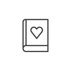 Book with heart outline icon. linear style sign for mobile concept and web design. Love novel reading simple line vector icon. Symbol, logo illustration. Pixel perfect vector graphics