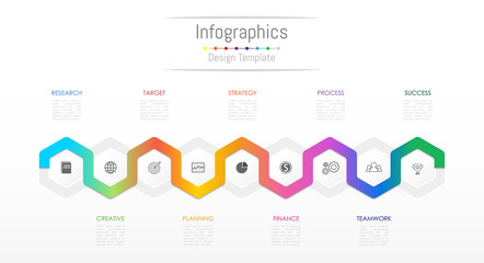Fototapeta premium Infographic design elements for your business data with 9 options, parts, steps, timelines or processes. Vector Illustration.