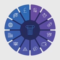 business, money, education Infographic Circle outline Icons Set. Contains such Icons as  graph,  architecture,  university,  label,  cash,  currency,  office and more. Fully Editable. Pixel Perfect..