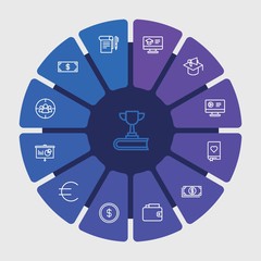 business, money, education Infographic Circle outline Icons Set. Contains such Icons as  woman,  chart, book,  finance,  university,  euro,  online,  target and more. Fully Editable. Pixel Perfect..
