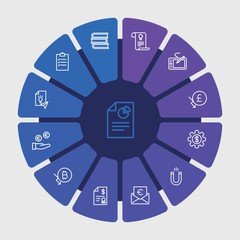 business, money, education Infographic Circle outline Icons Set. Contains such Icons as  science,  check,  cash,  magnetic,  euro,  laptop,  study,  textbook and more. Fully Editable. Pixel Perfect..