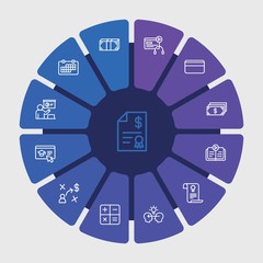 business, money, education Infographic Circle outline Icons Set. Contains such Icons as  elegant,  account, money,  button,  coach,  date,  success,  blended and more. Fully Editable. Pixel Perfect..