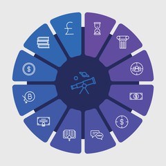 business, money, education Infographic Circle outline Icons Set. Contains such Icons as  finance,  management,  architecture, knowledge, money,  symbol, time and more. Fully Editable. Pixel Perfect..