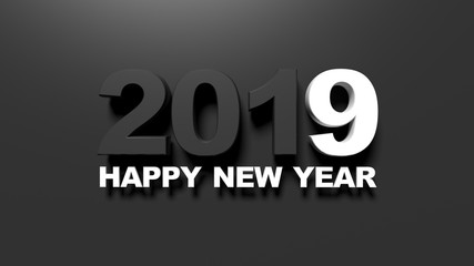 Happy new year 2019 on black background. 3d illustration