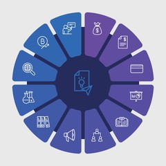 business, money, education Infographic Circle outline Icons Set. Contains such Icons as hierarchy,  education,  bill,  data, business,  credit, sack,  tutor and more. Fully Editable. Pixel Perfect..