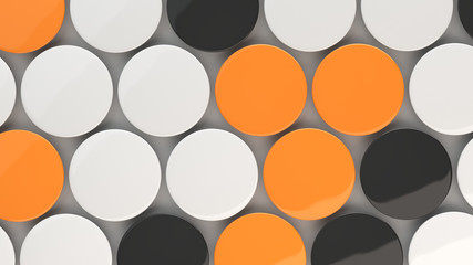 Blank black, white and orange badges on white background