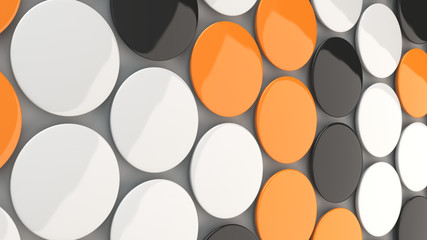 Blank black, white and orange badges on white background