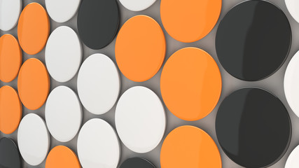 Blank black, white and orange badges on white background