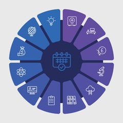 business, money, education Infographic Circle outline Icons Set. Contains such Icons as investment,  globe,  geography,  background, money,  high,  bank,  sky and more. Fully Editable. Pixel Perfect..