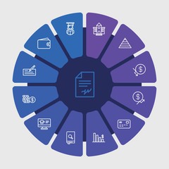 business, money, education Infographic Circle outline Icons Set. Contains such Icons as  money,  book,  card,  wallet, purse,  beautiful,  college, check and more. Fully Editable. Pixel Perfect..