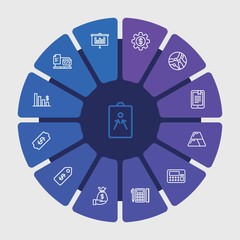 business, money, education Infographic Circle outline Icons Set. Contains such Icons as  target,  idea,  coding,  finance,  money,  chart,  payment,  bank and more. Fully Editable. Pixel Perfect..