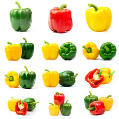 group of peppers isolated on white background.