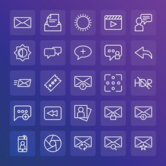 Modern Simple Set of chat and messenger, video, photos, email Vector outline Icons. ..Contains such Icons as  capture,  entertainment and more on gradient background. Fully Editable. Pixel Perfect.