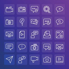 Modern Simple Set of chat and messenger, video, photos, email Vector outline Icons. ..Contains such Icons as message,  answer,  business and more on gradient background. Fully Editable. Pixel Perfect.